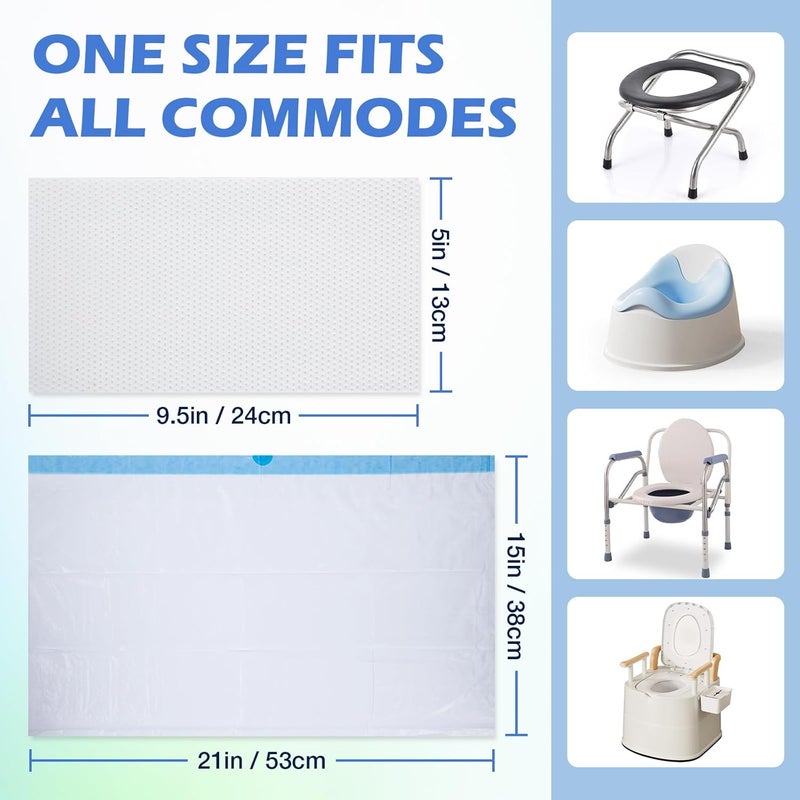 CHMI 150 Pack Commode Liners with Absorbent Pads，150 Disposable Commode Bags and 150 Pads,Universal Fit All Standard Toilet Chair Bucket， Bucket Toilet，Portable Commode Poop Bags for Commode Chair - Image 2